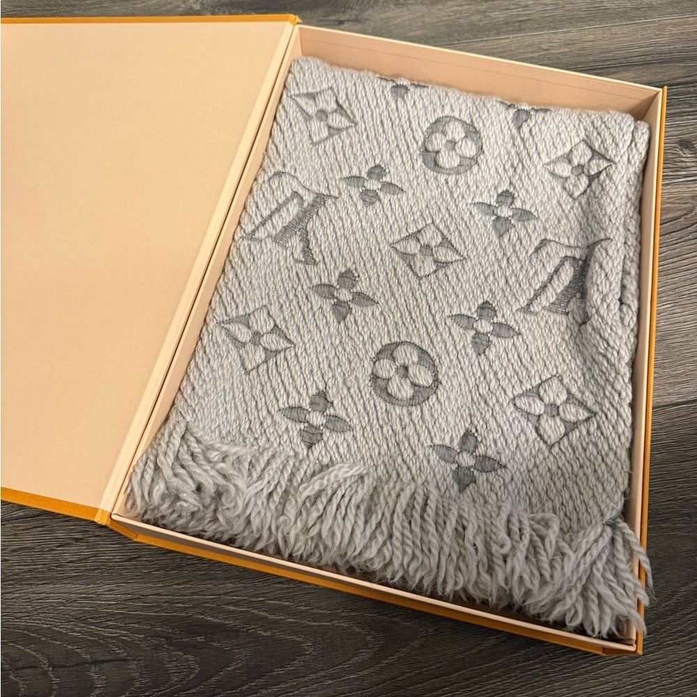 Louis Vuitton Gray Logomania Printed Scarf W/ Box